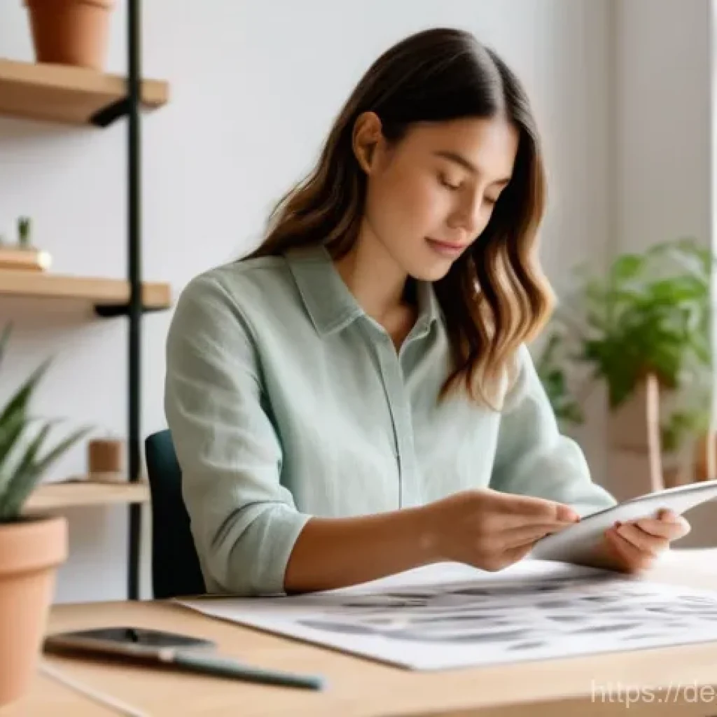 제품디자인 전문 블로그 운영 팁 - **Prompt 1: Sustainable Product Design Focus**
    A focused female product designer, in her late 20...