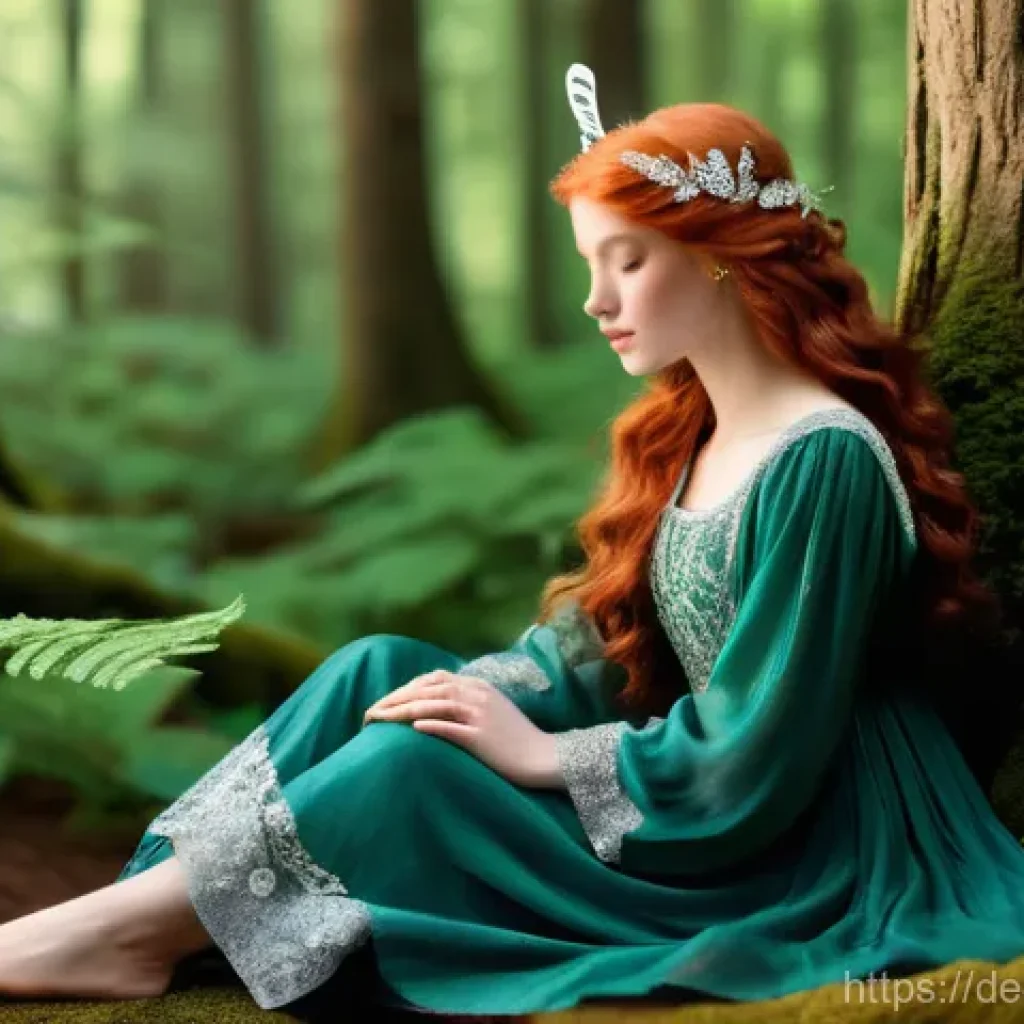 제품디자인 교육과정의 구조와 특징 - A young woman, approximately 20 years old, with vibrant red hair styled in soft waves, is sitting gr...