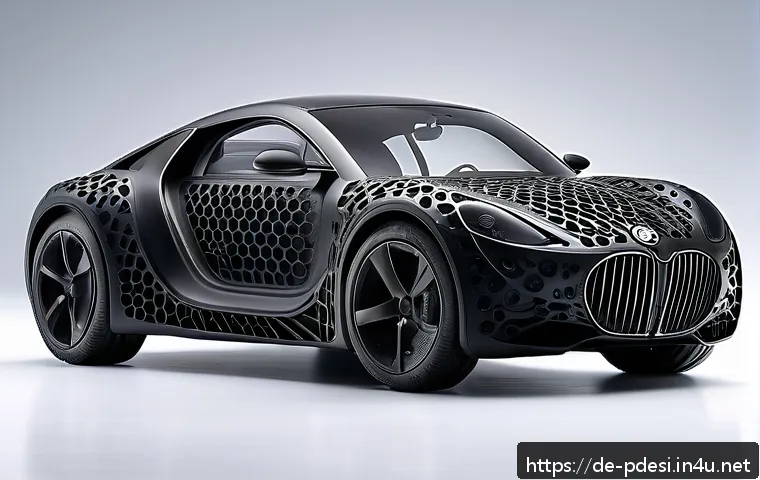 제품디자인에서 3D 프린팅의 중요성 - A highly detailed close-up of a futuristic automotive prototype component created using 3D printing ...
