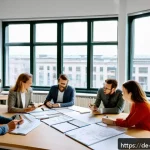 Home 18 제품디자인 관련 프로젝트 기획 사례 - A modern design workshop scene in a bright, spacious office in Berlin, featuring a diverse interdisc...